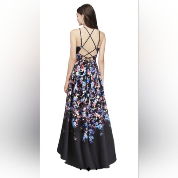 SOLD - Floral Rose Print Maxi Dress/Gown with Full Skirt and Trail. Open Back - Picture 9 of 12